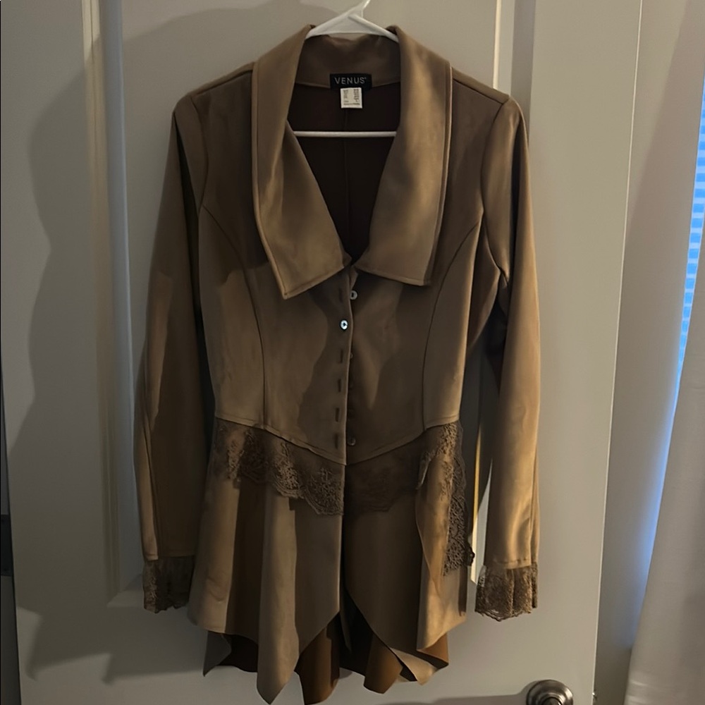 Venus Women's Tan Jacket with Lace Trim